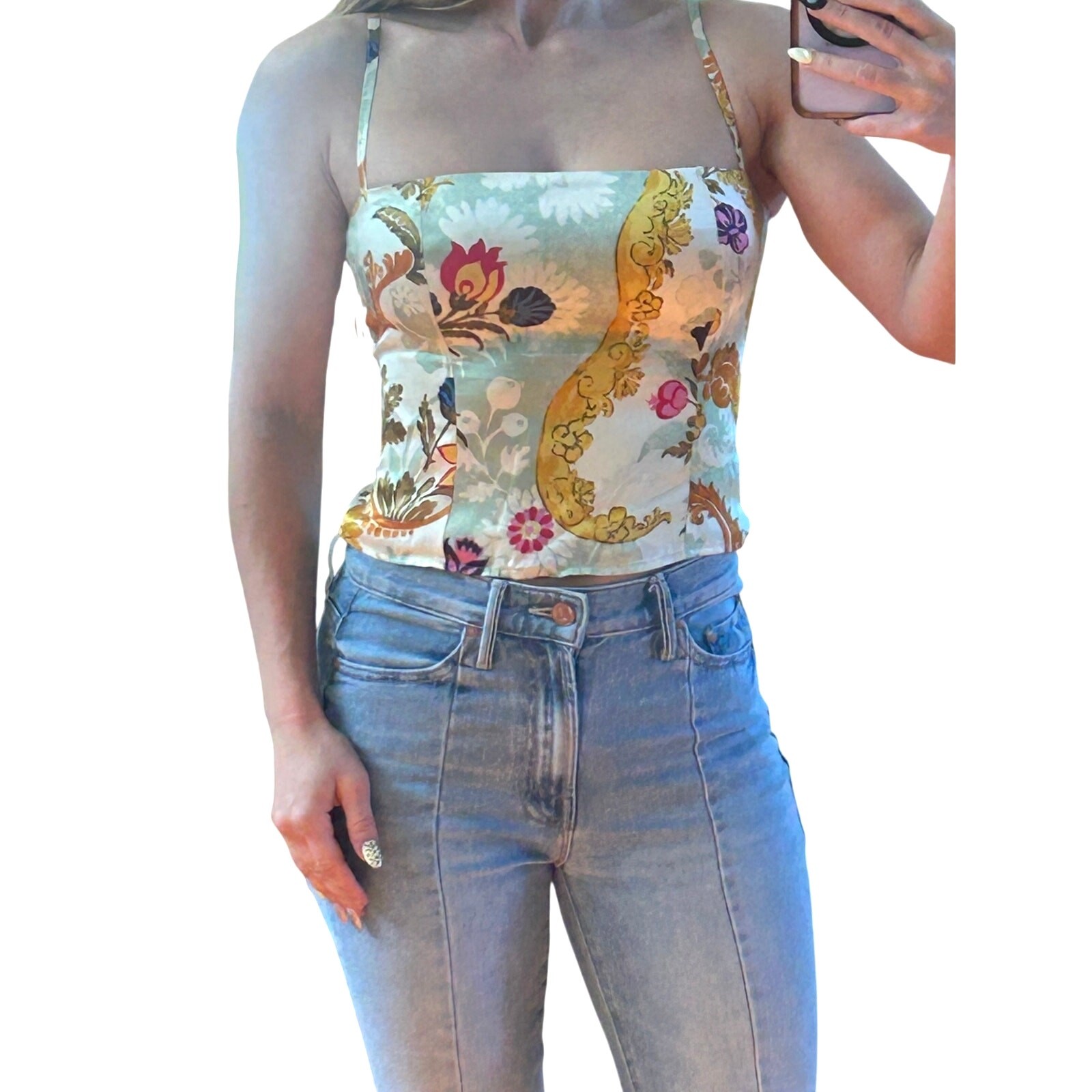 Reformation Overland 100% Silk Top Dynasty Floral Camisole Smocked Snatched 0
