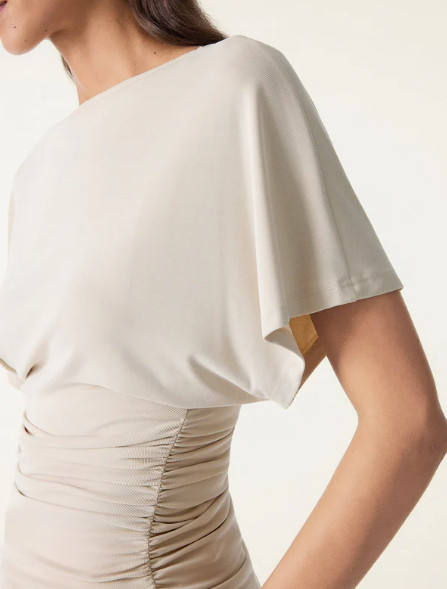 OGL – Sandwashed Effortless Boatneck Batwing Sleeve Side Ruched Top, Morning Mis