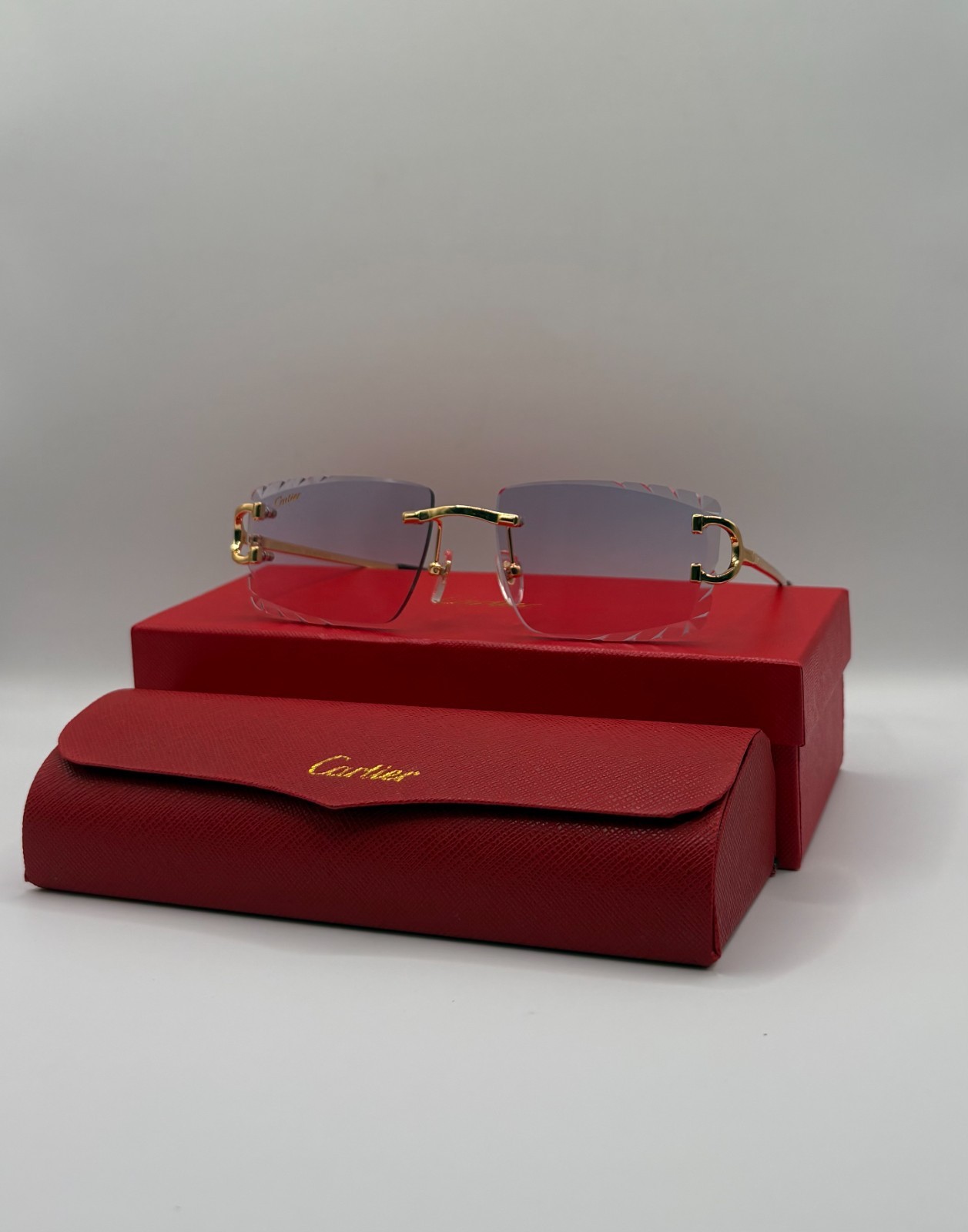 Big C Diamond Cut Frameless PINK Lens Gold Frame