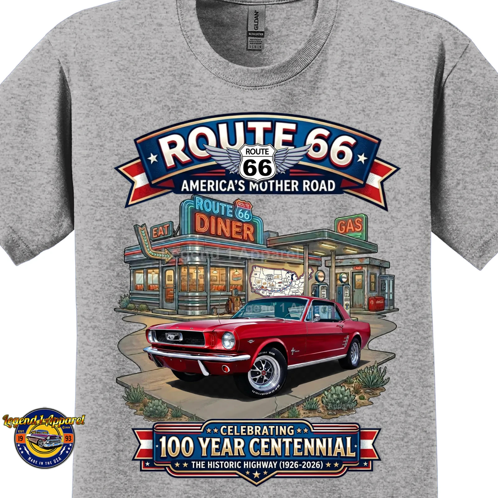 Route 66 100 Year Centennial, 1966 Mustang Hardtop Custom T-Shirt