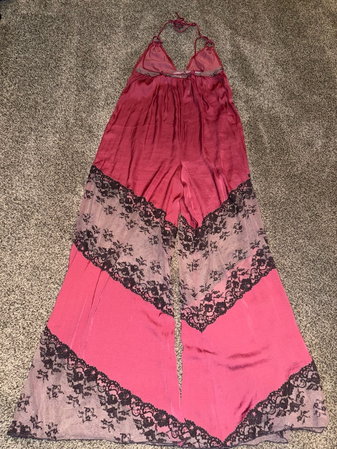 Free People Intimately Fuchsia Palm Beach Halter Jumpsuit with Lace Insets