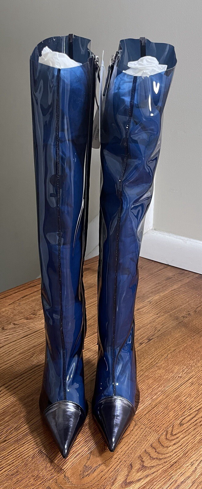 ALEXANDRE VAUTHIER ALEX METALLIC KNEE-HIGH BOOTS CINA BLUE WOMENS SIZE 40 New