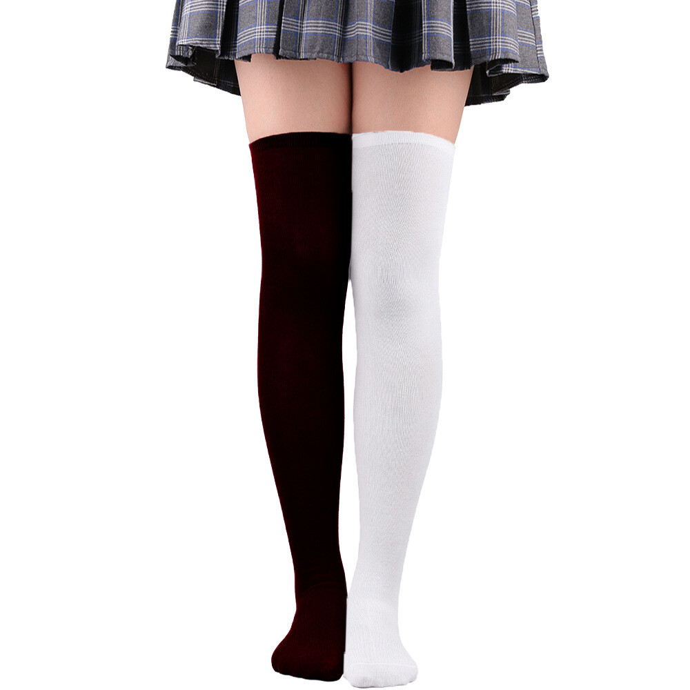 Soft Ladies Top Stay Up Extra Contrast Long Socks Thigh High Over the Knee Socks