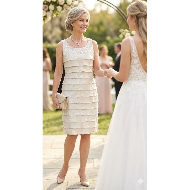 Jessica Howard Tiered Ruffle Pearl Sheath Dress Sage Silver Mother Bride Size 6