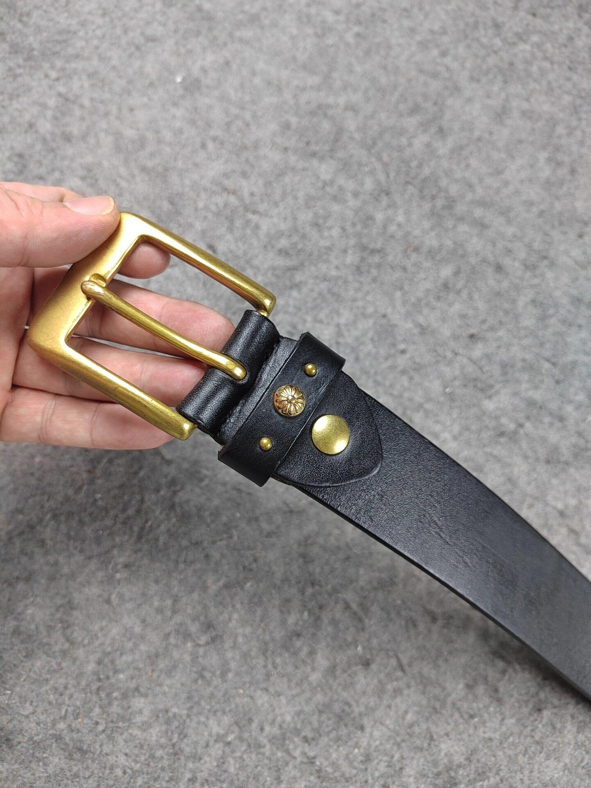 RRL Double RL Vintage Brass Studded Leather Belt Solid Brass Buckle Size 34
