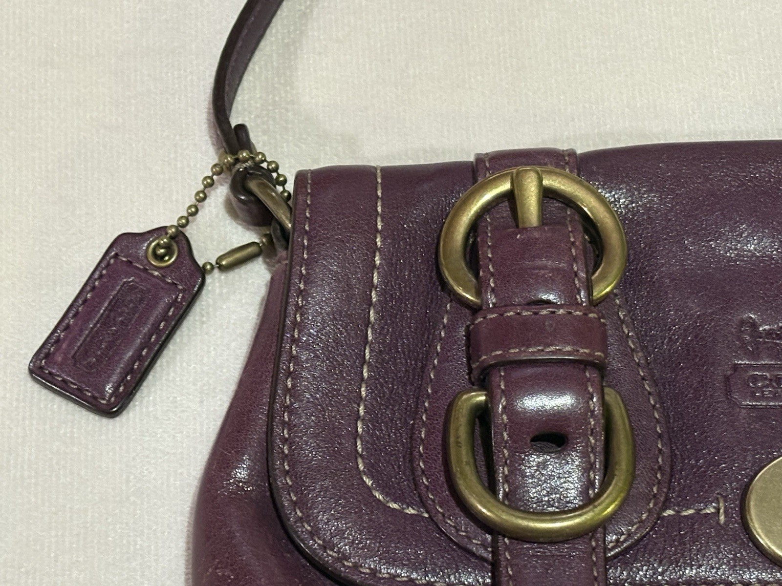 Coach 65th Legacy Stripe Purple Leather Clutch Bag Turn Lock