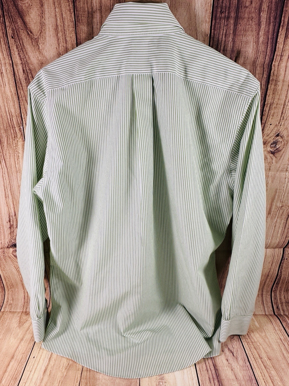 Brooks Brothers Madison Men Shirt Button Down Shirt Green Striped MED 15-1/2 33