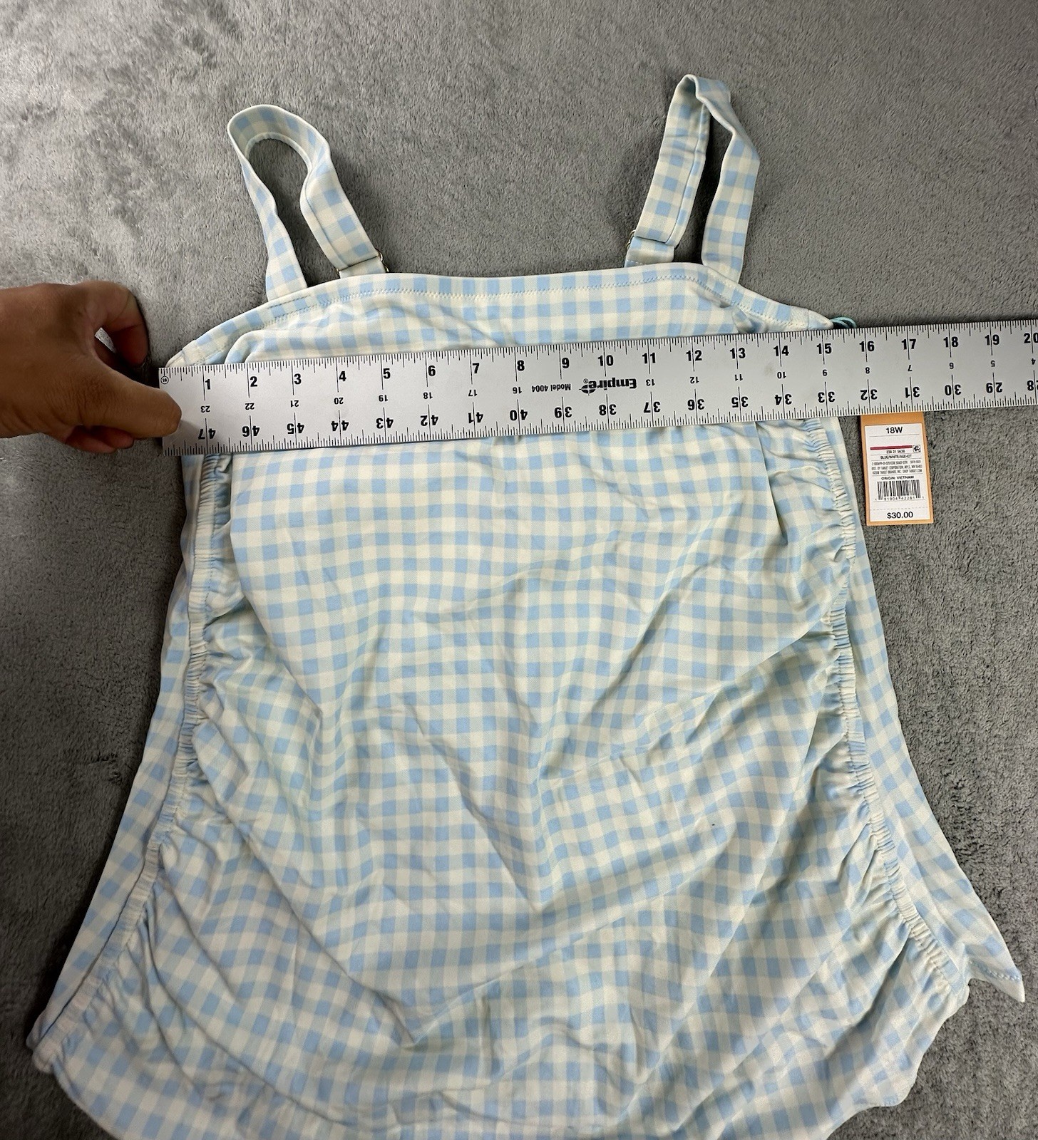 Kona Sol Women’s Plus Size 18W One Piece Swimsuit Blue White Gingham Ruched