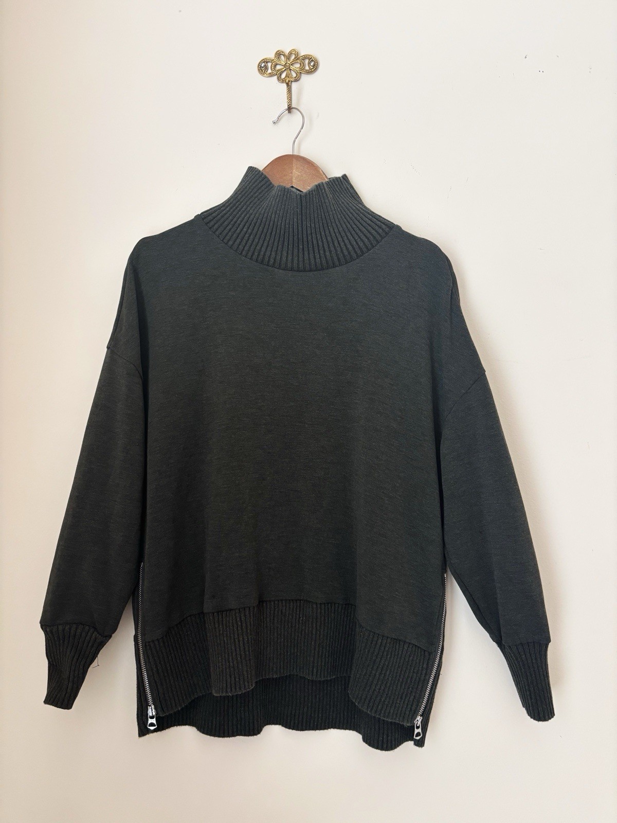 VARLEY Olive Marl Barker High Neck Sweatshirt XS Athleisure