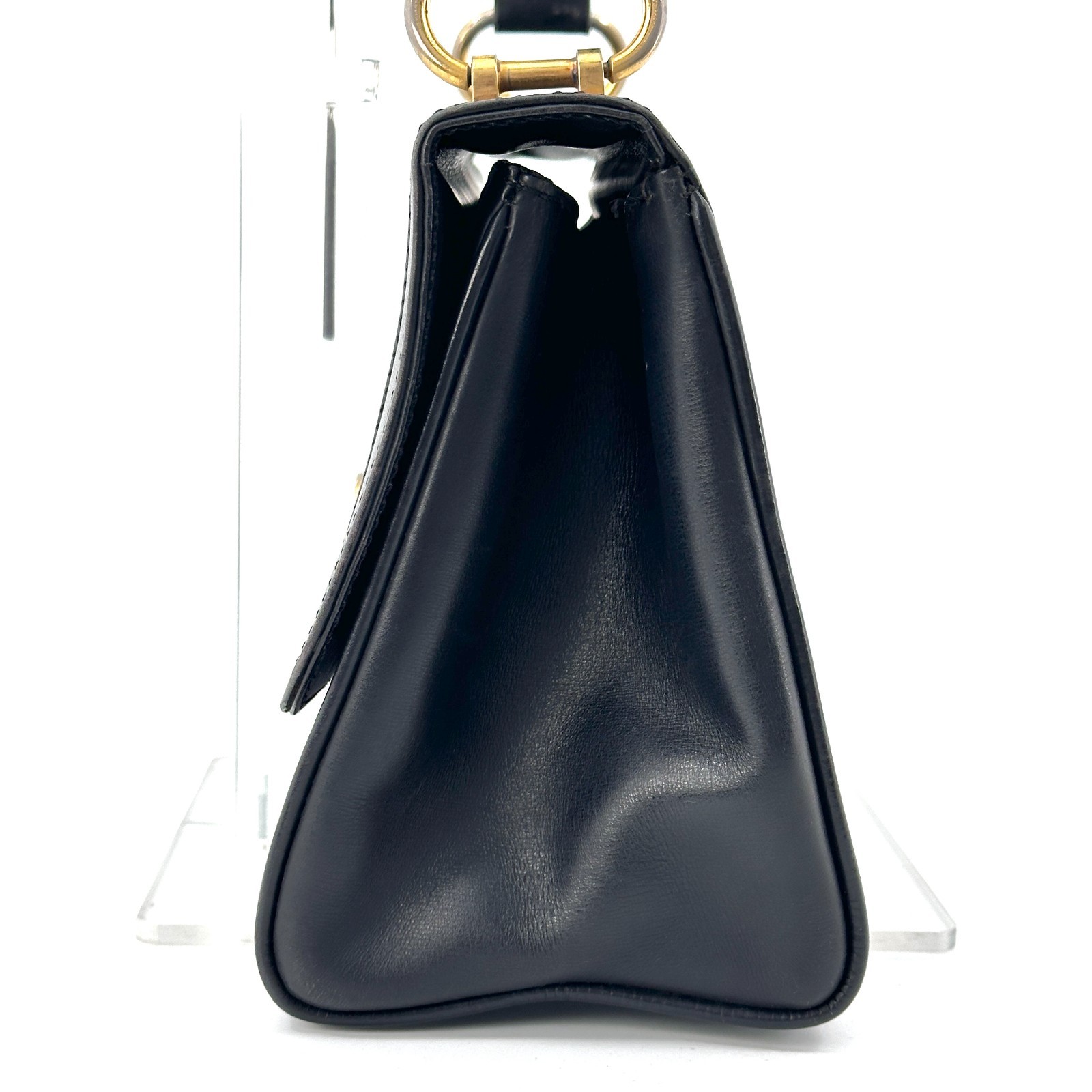 Vintege GUCCI Shoulder Bag GG Horse Bit Black Leather Canvas Auth From Japan