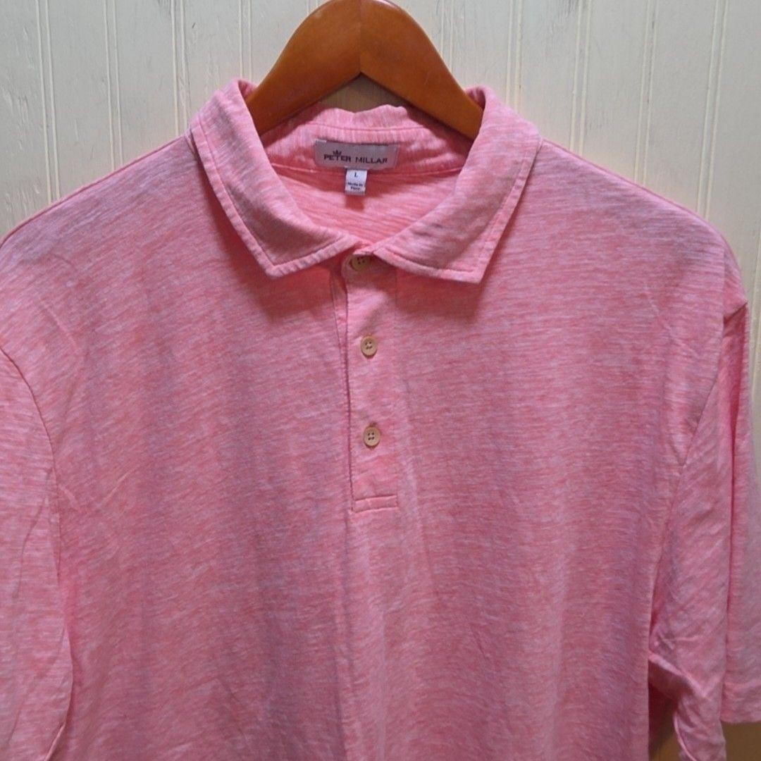 Peter Millar Polo Shirt Mens L Pink Solid Short Sleeve Slub Cotton Knit Top