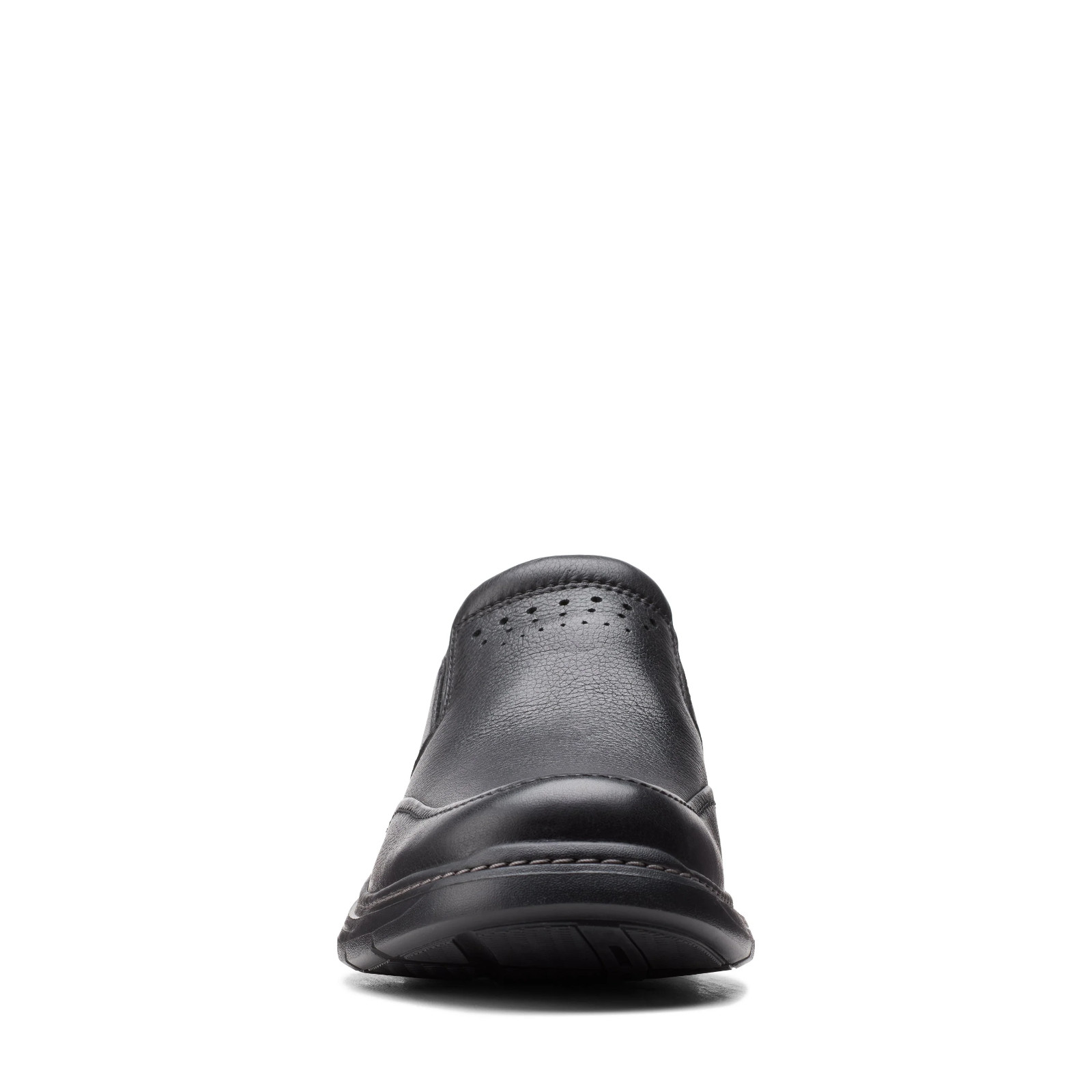 Mens Clarks Un BrawleyStep Slip Ons – Black Leather, Size 7 Medium [26151788]