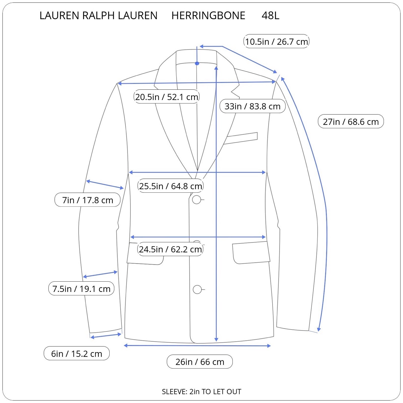 Lauren Ralph Lauren Mens Gray/Brown Herringbone Poly Blend Sport Coat Blazer 48L