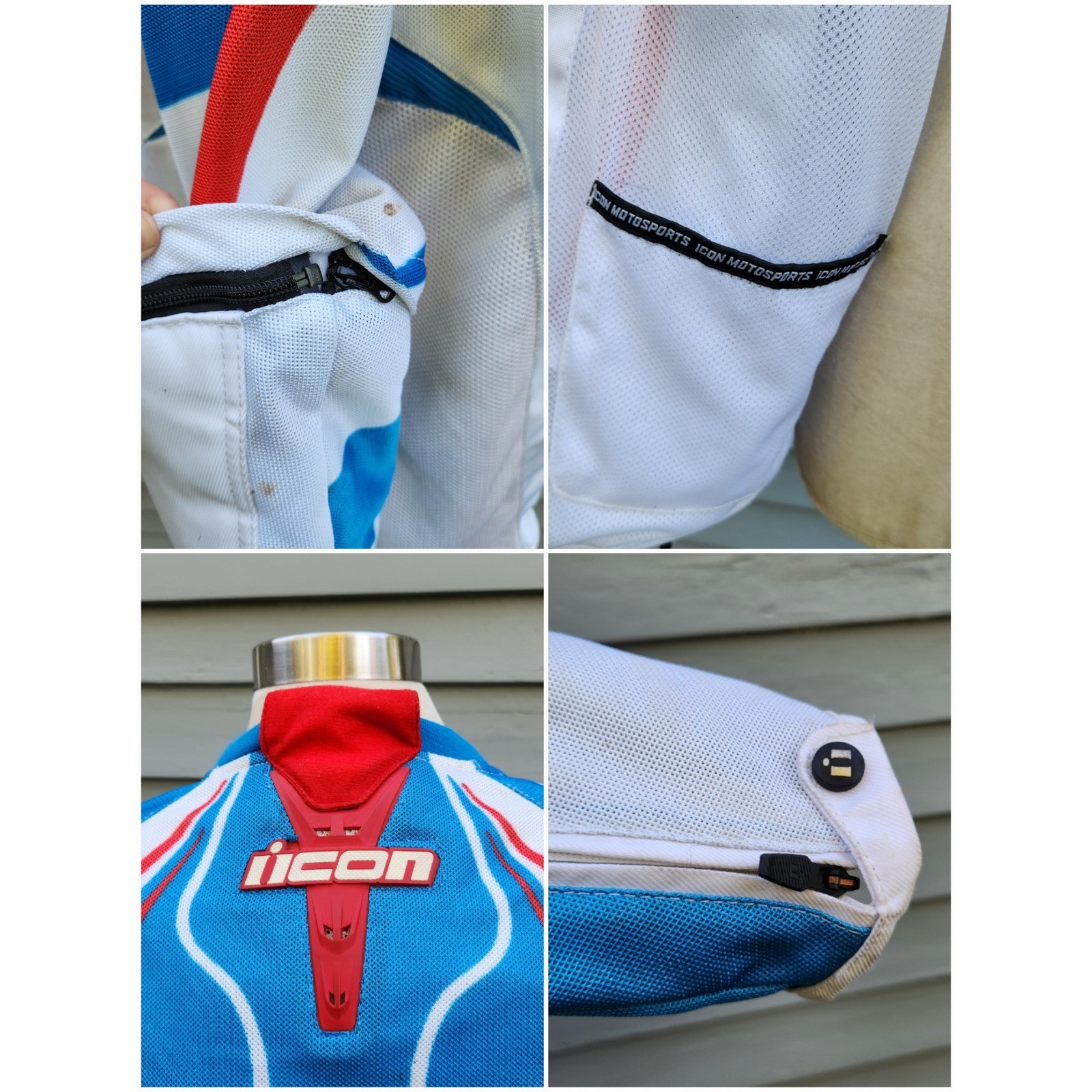 Icon Hooligan Street Jersey Jacket Blue White Red Padded Moto Racing Mens XL