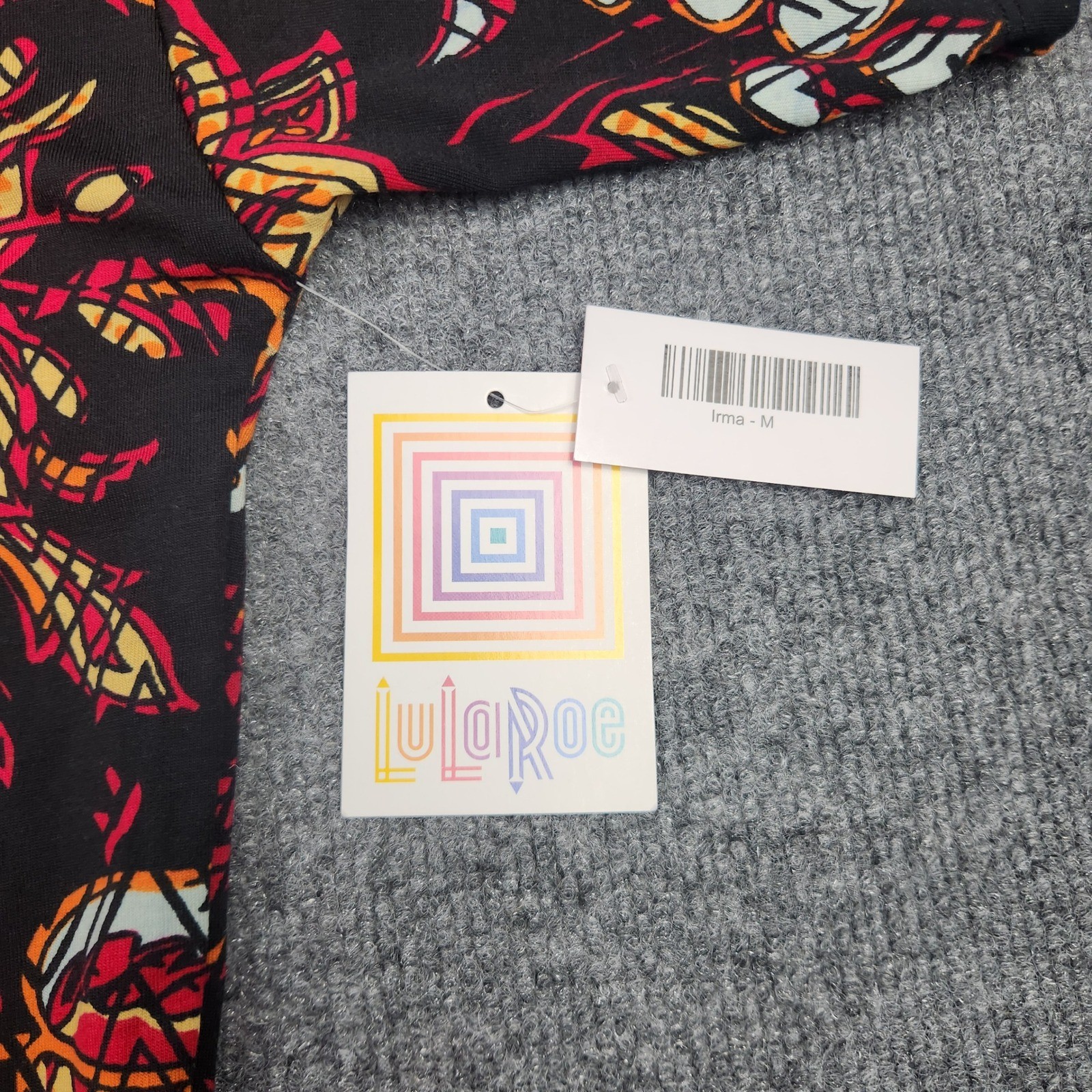 LuLaRoe Irma Tunic Top Womens Medium NWT Black Red Orange Floral High Low Hem