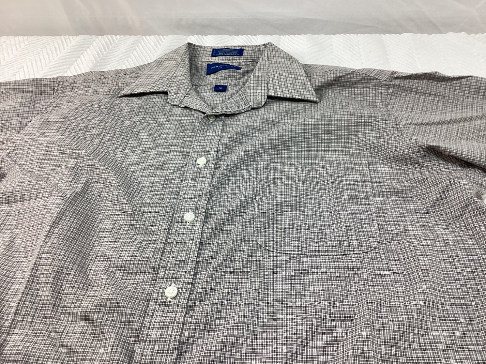 Towncraft Shirt Mens 16 Large Gray Plaid Button Up Broadcloth Vintage