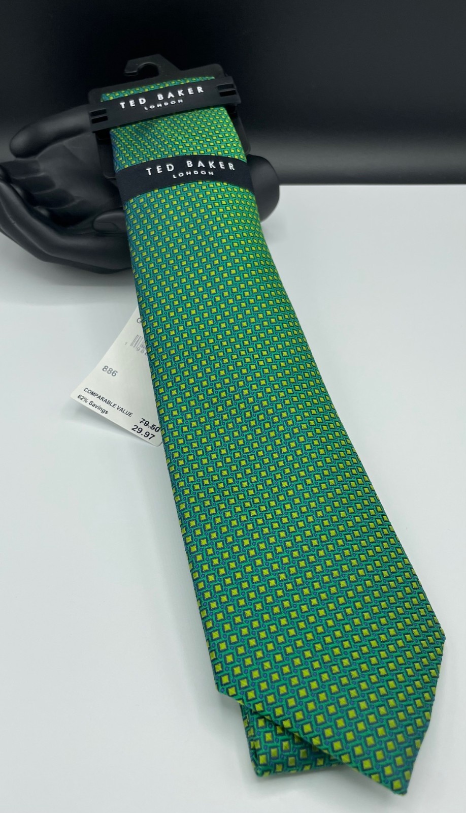 TED BAKER London Men’s Silk Blend Tie ~ Green ~ Geometric ~ NEW MSRP: $89.50