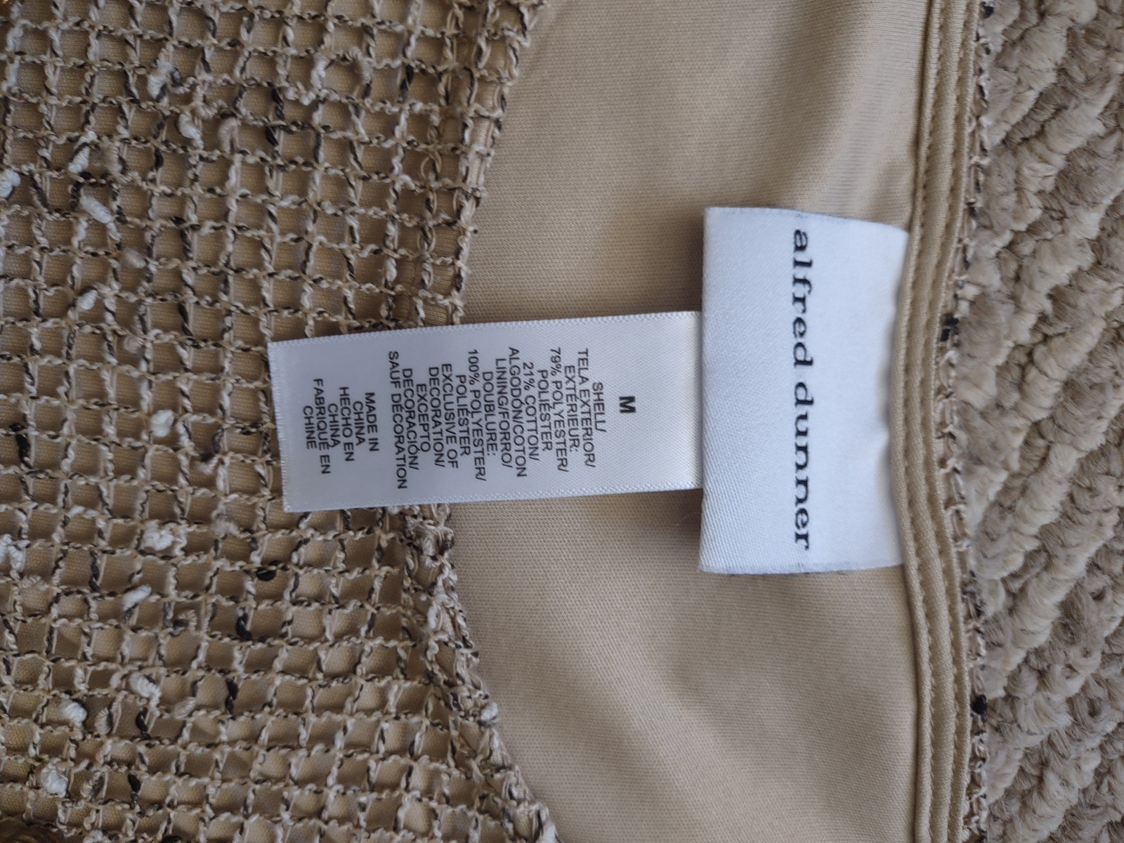 ALFRED DUNNER WOMENS Beige LINED TOP SIZE M
