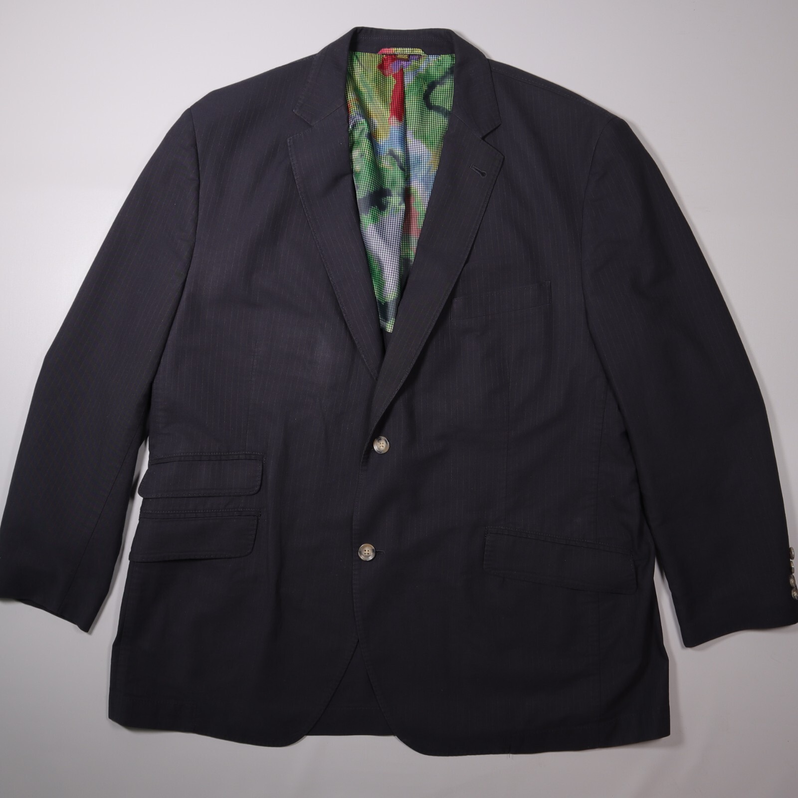 Kroon Men’s 46R Dark Blue Striped Cotton Blend Blazer Sport Jacket