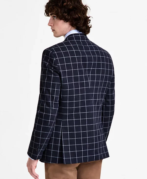 $295 Nautica Men’s Navy Cotton & Linen Print Modern Fit Sport Coat 42 S zja2526a