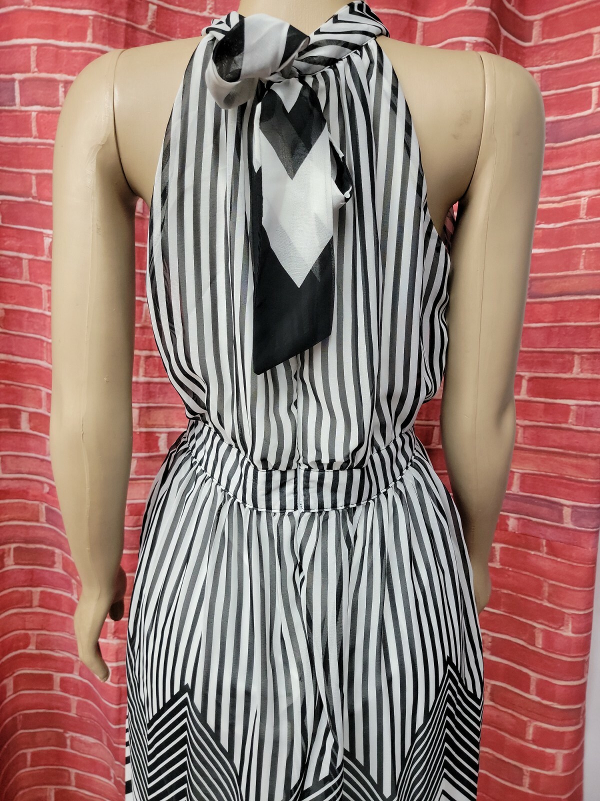 HAODUOYI CHEVRON WHITE BLACK XXL (RUNS small) WOMEN’S MAXI DRESS #C6