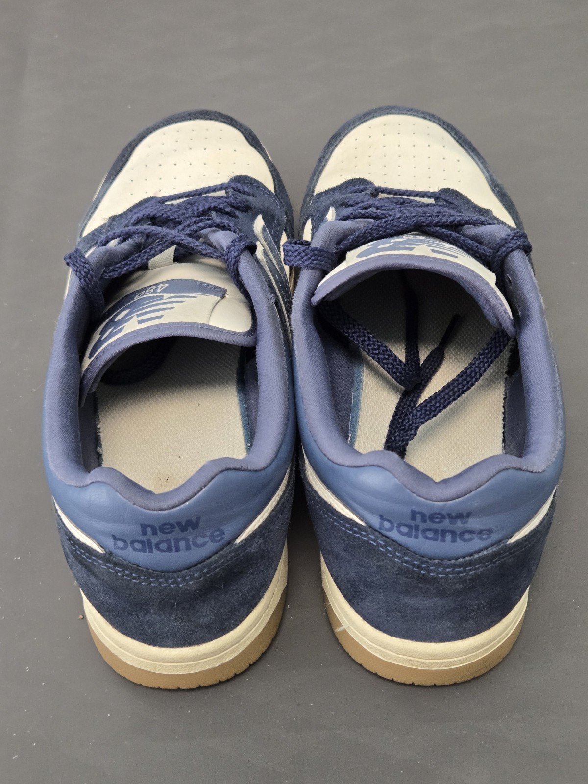 New Balance BB480 Mens Athletic Casual Shoes White/Navy Blue BB480 Size 10