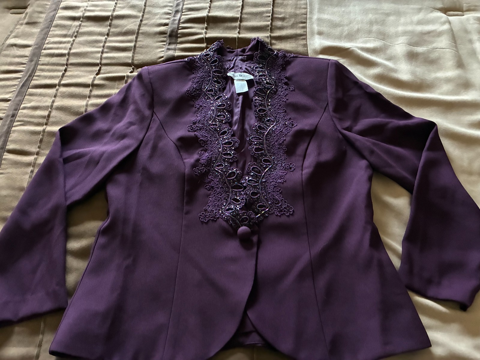 Karen Miller Purple Jacket Embellished Size 14 Long Sleeve