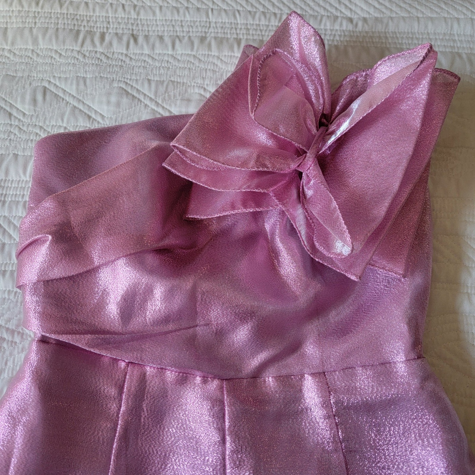 Hutch Metallic Pink One Shoulder Bow Romper Size 0 Party Cocktail Shimmer Pocket