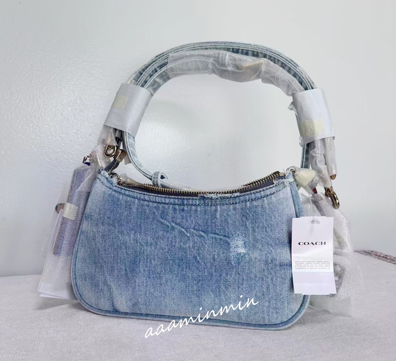 NWT CDY76 Coach Teri Shoulder Bag In Loved Denim With Charms