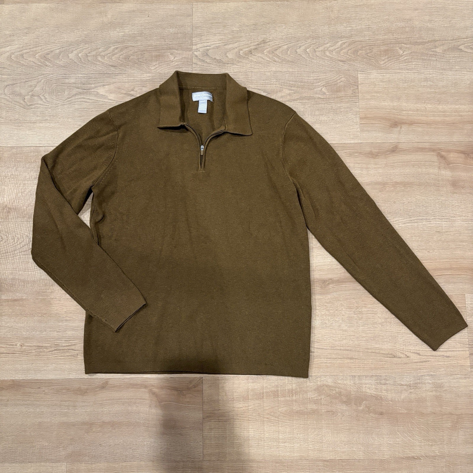 Men’s Hickey Freeman New York Brown Pullover Quarter Zip Large Sweater Polo