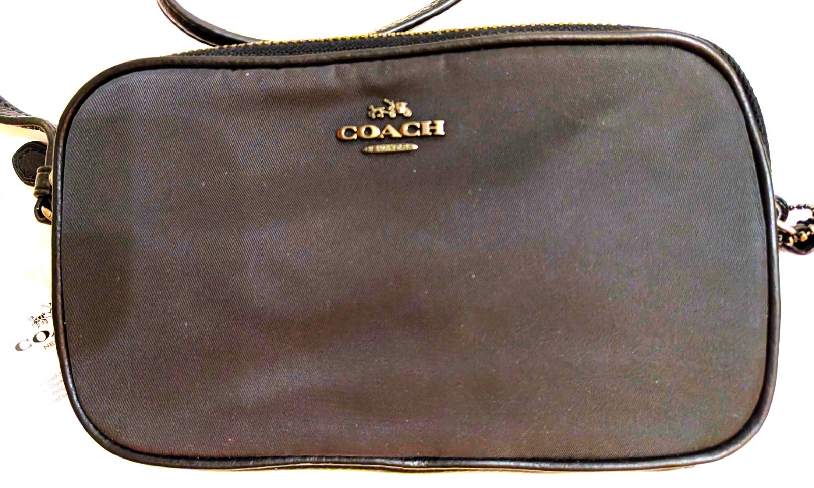 NWT Coach Logo Black Nylon Zippered 2 Section Crossbody Bag 4.75″ x8.75″x 1.75″
