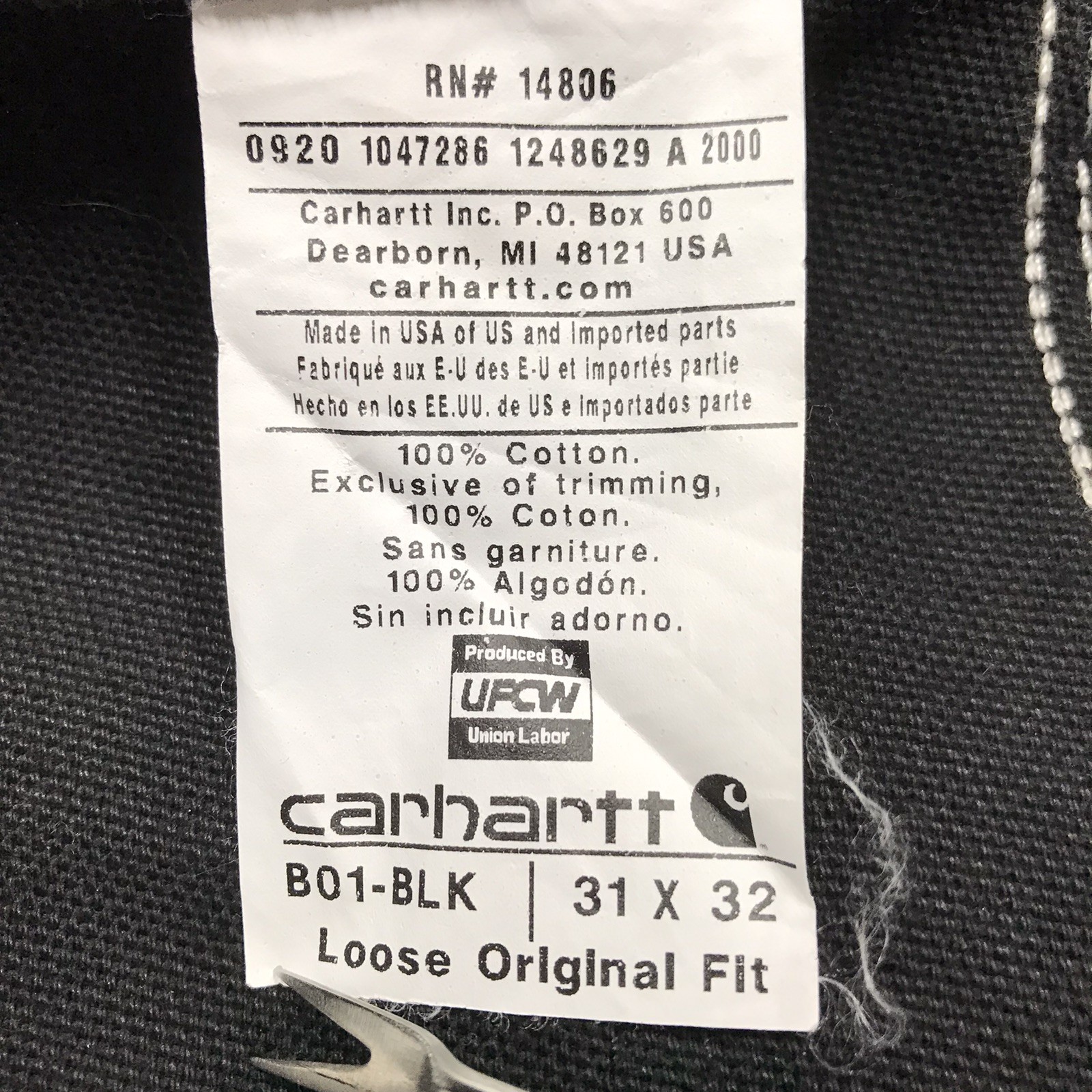 CARHARTT B01 Double Knee Work Jeans Men 28×32 (altered 31/32 tag) Black Loose