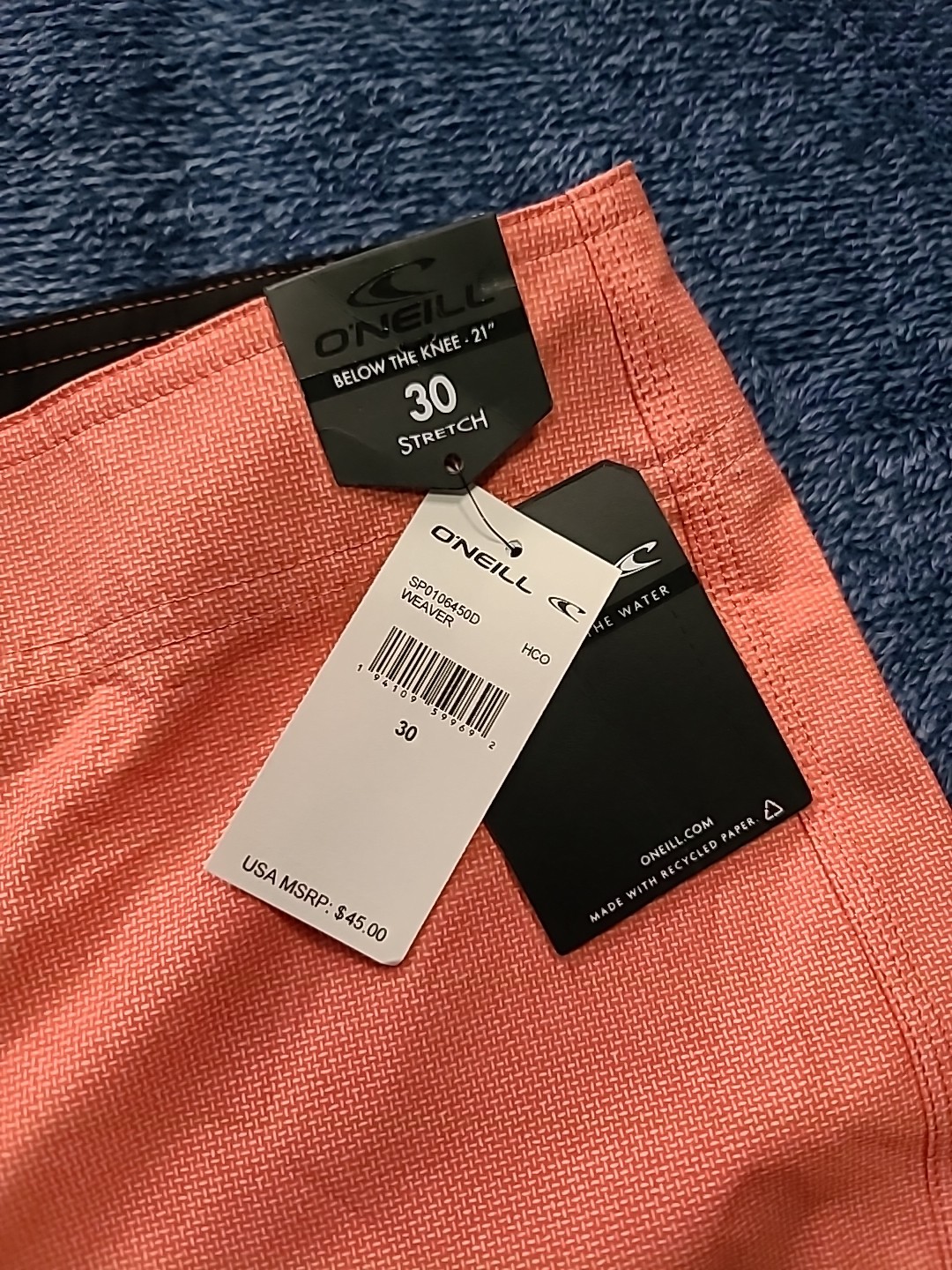 O’neill Mens 30 Weaver Below the Knee 21″ Orange/Pink Board Shorts Swim Cargo