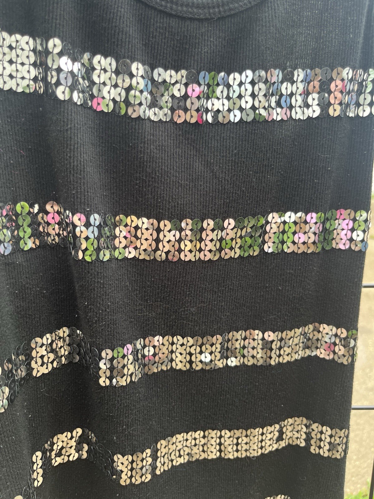 Y2K Black Sequin Stripe Tank Top XL Ribbed Glitter Party Club Going Out