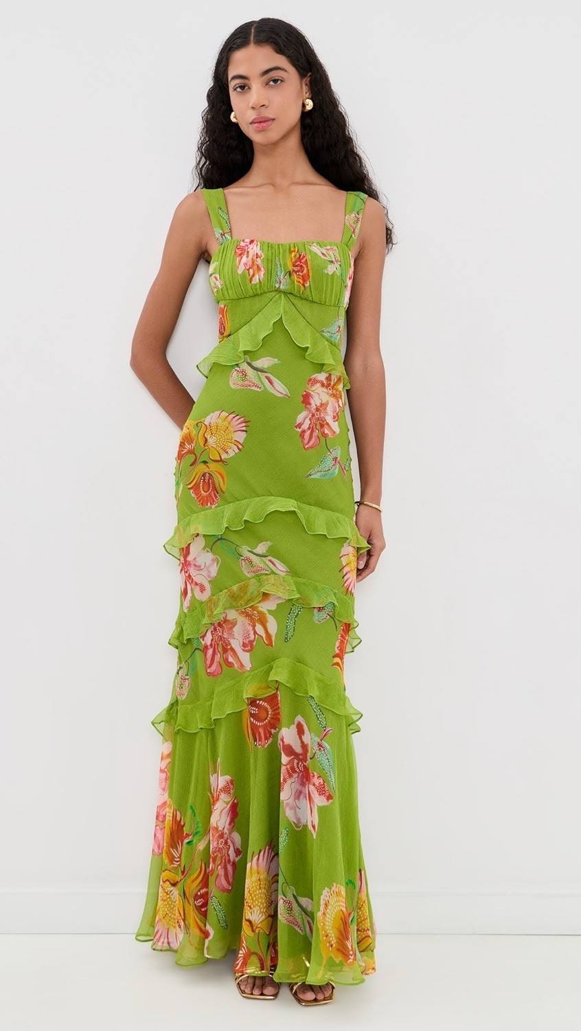 New Saloni Chandra Maxi Silk Floral Dress In Green