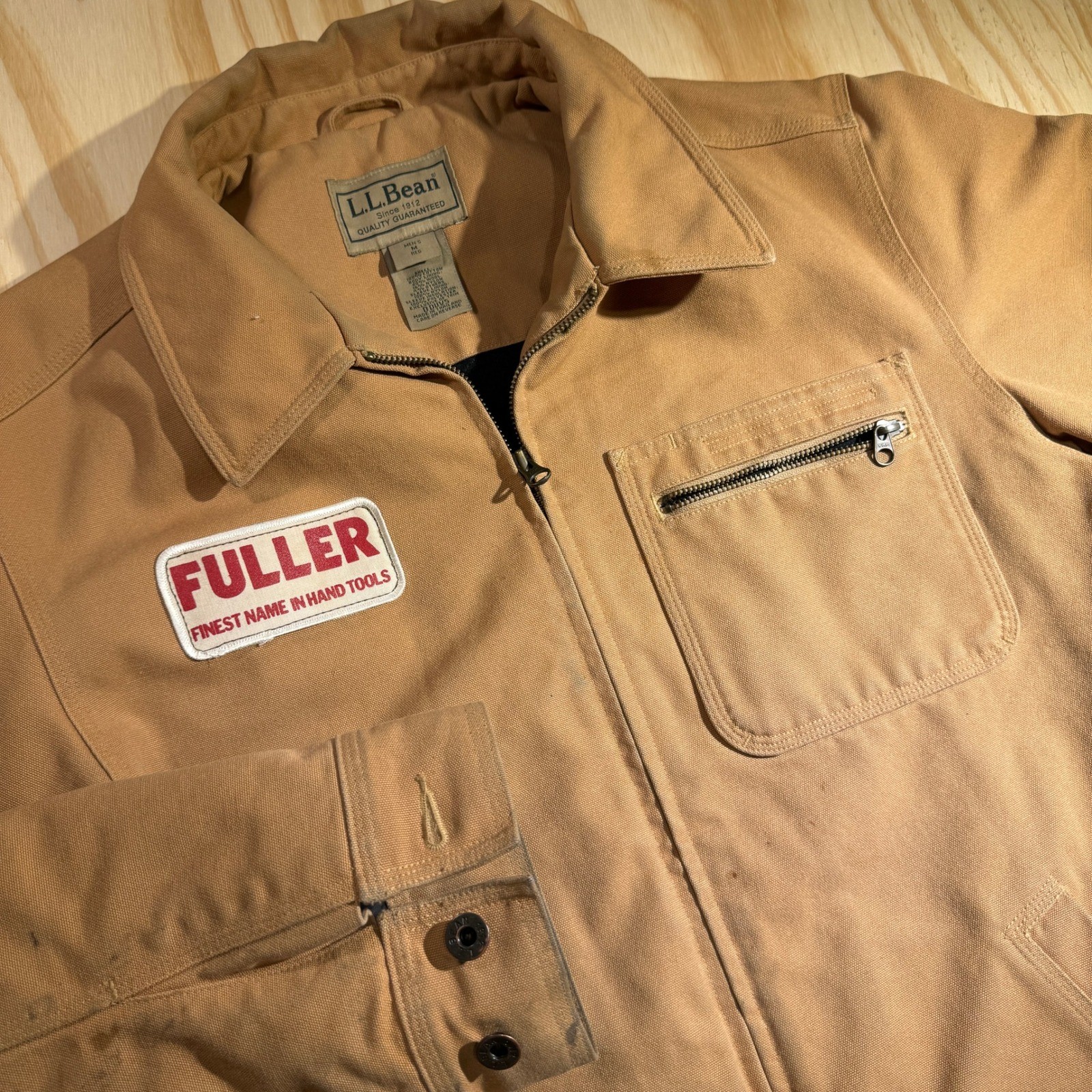 L.L. Bean Men’s Fuller Patch Canvas Wool Lined Workwear Jacket Tan Size Medium