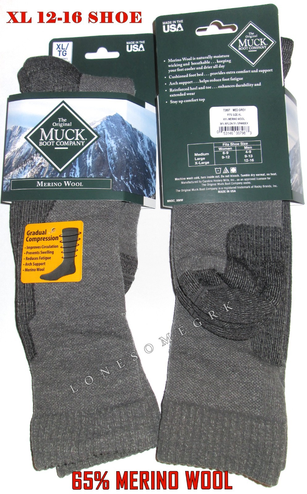 2 Pairs BIG Mens 65% Merino Wool Gradual Compression Over The Calf Thermal Socks