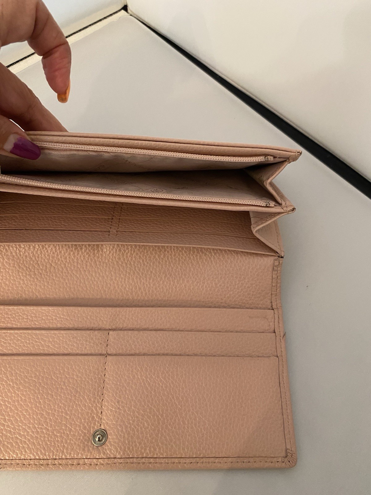 Longchamp Veau Foulonme Continental Leather Long Wallet,Powder Pink