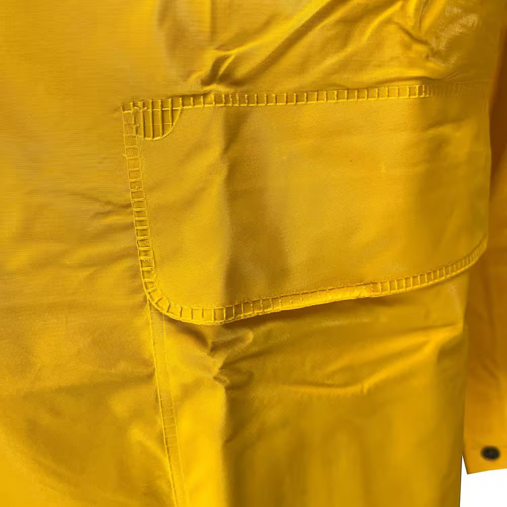 Medium Yellow PVC Polyester 2-Piece Rain Coat with Detachable Hood
