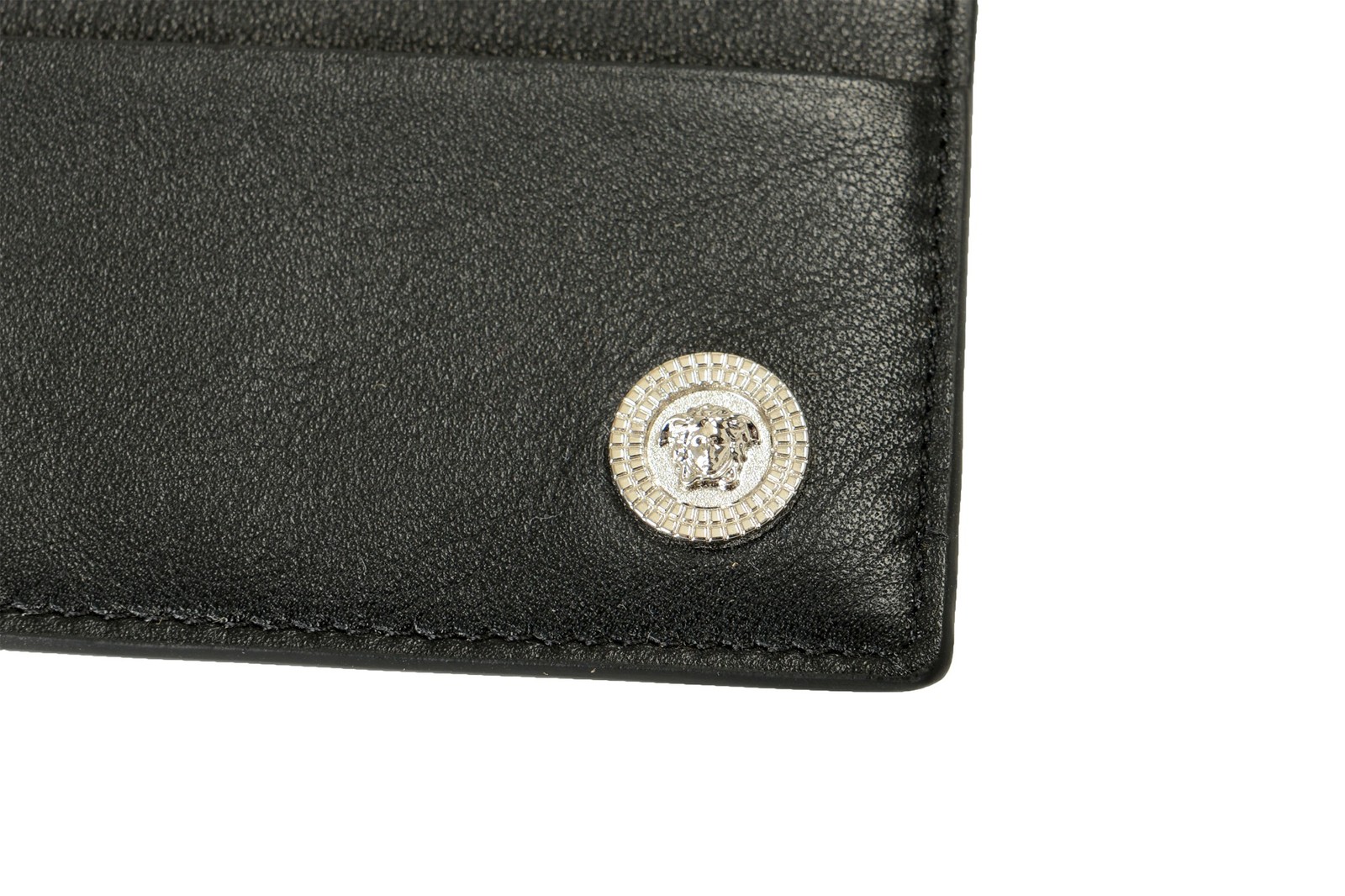 Versace Black 100% Leather Silver Medusa Head Card Case Holder
