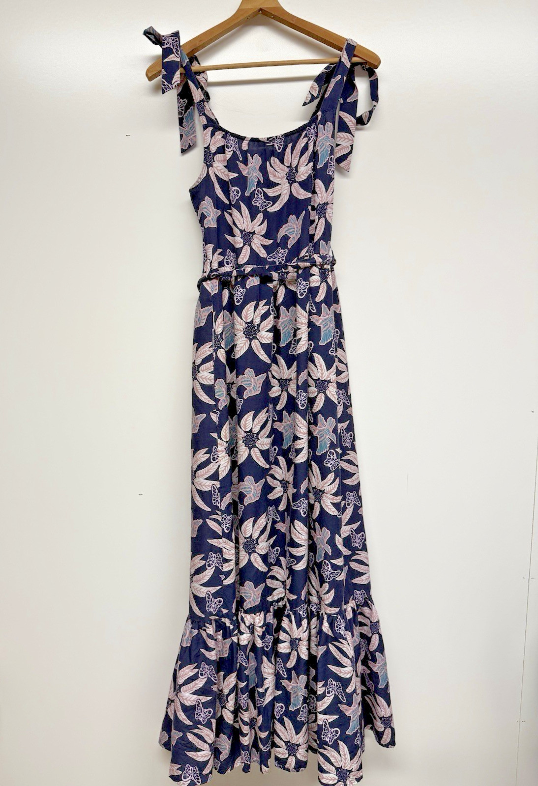 Outerknown Leighton Floral Birds Butterfly Navy catalina Maxi Dress Small