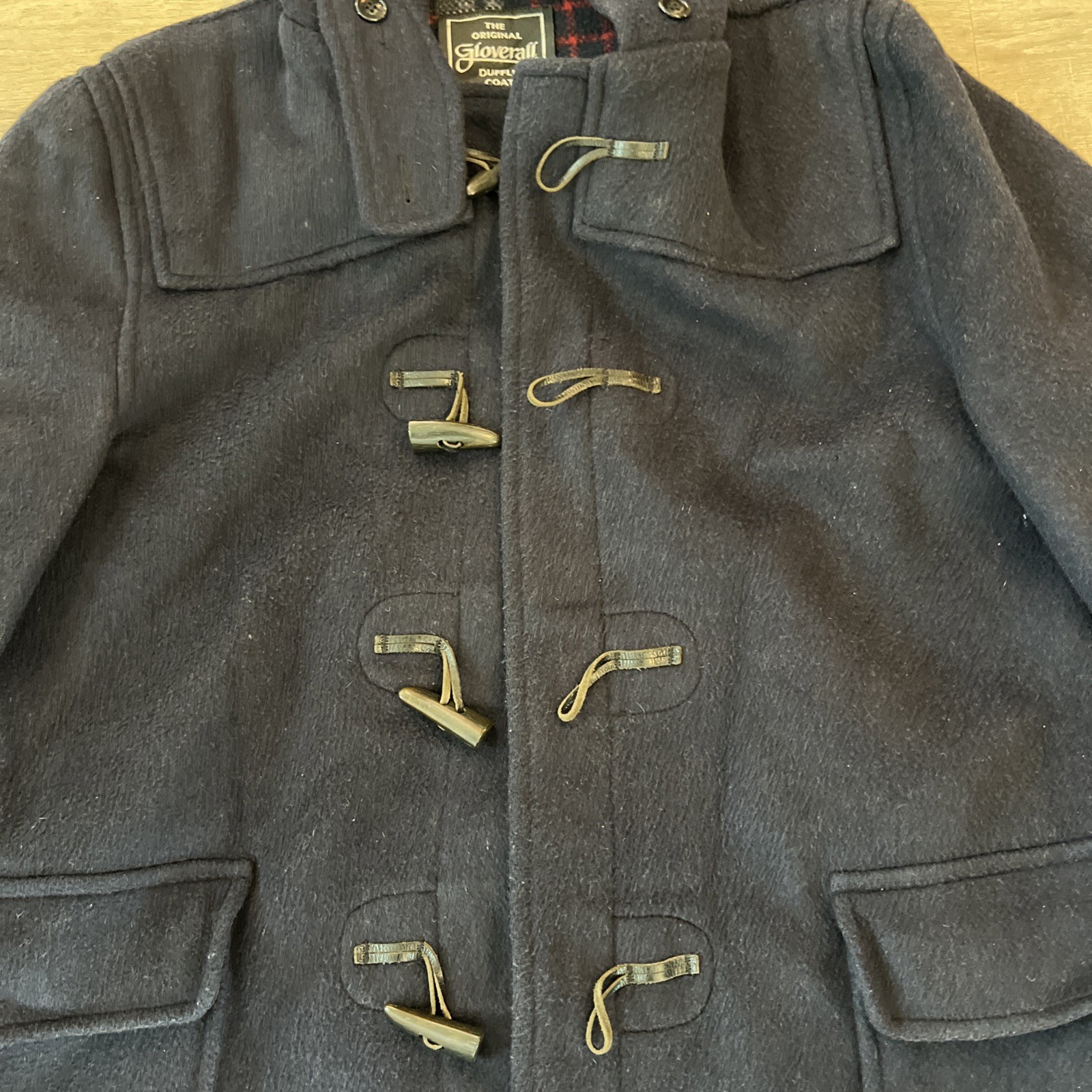 VTG Gloverall Duffle Coat Men’s Toggle Hooded Wool PeaCoat Jacket Sz 44 Navy G7
