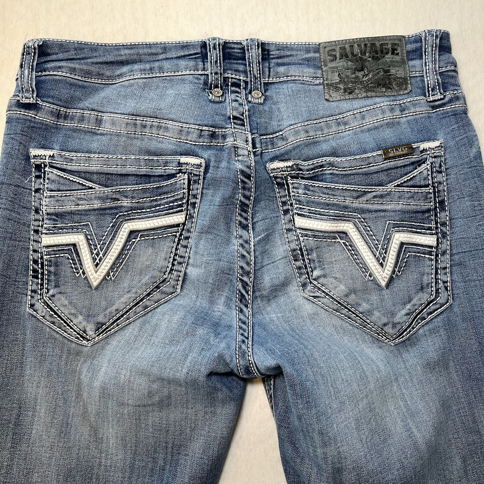 Salvage Supply Co Buckle Mayhem Straight Fit 33R Jeans Men’s Whiskered