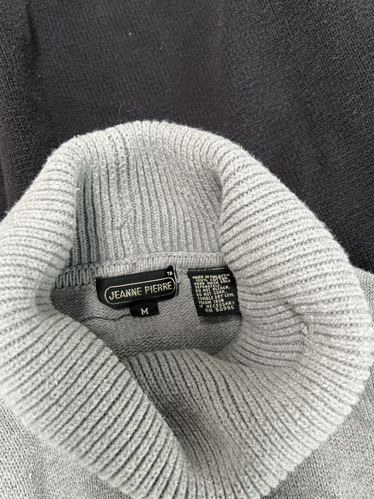 Jeanne Pierre Sweater Nordic Ski Prep Turtleneck 100% Cotton Black Gray Womens M