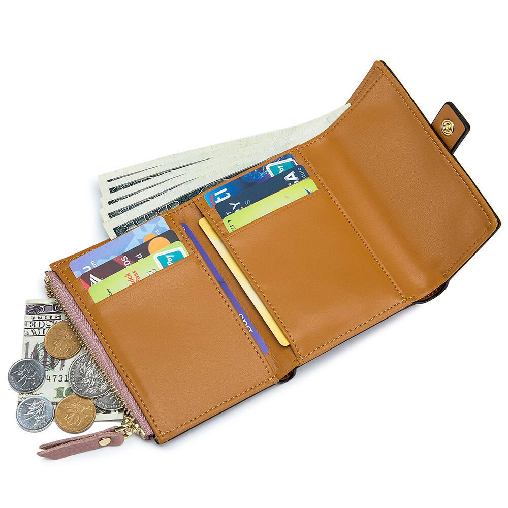 Women Trifold RFID Blocking Leather Clutch Wallet Hasp Card Holder Mini Handbag