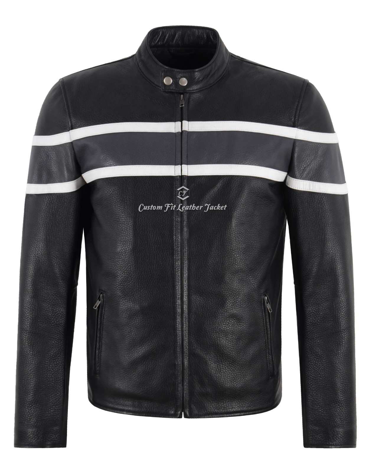 Men’s Cafe Racer Biker Leather Jacket Pebble Grain Black Style Motocross Jacket