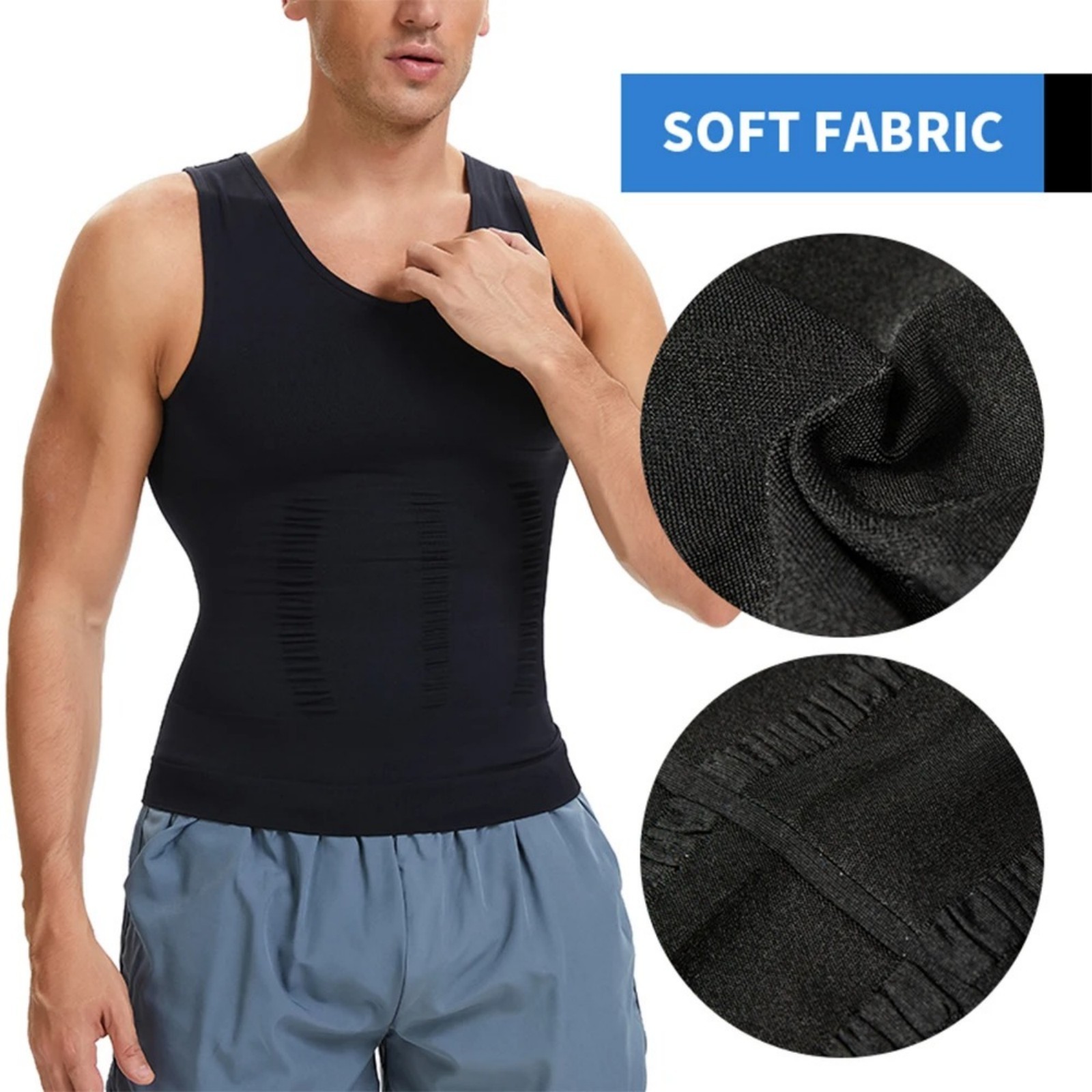 Mens Slimming Body Shaper Vest Moobs Chest Compression T-Shirt Tank Top Fitness