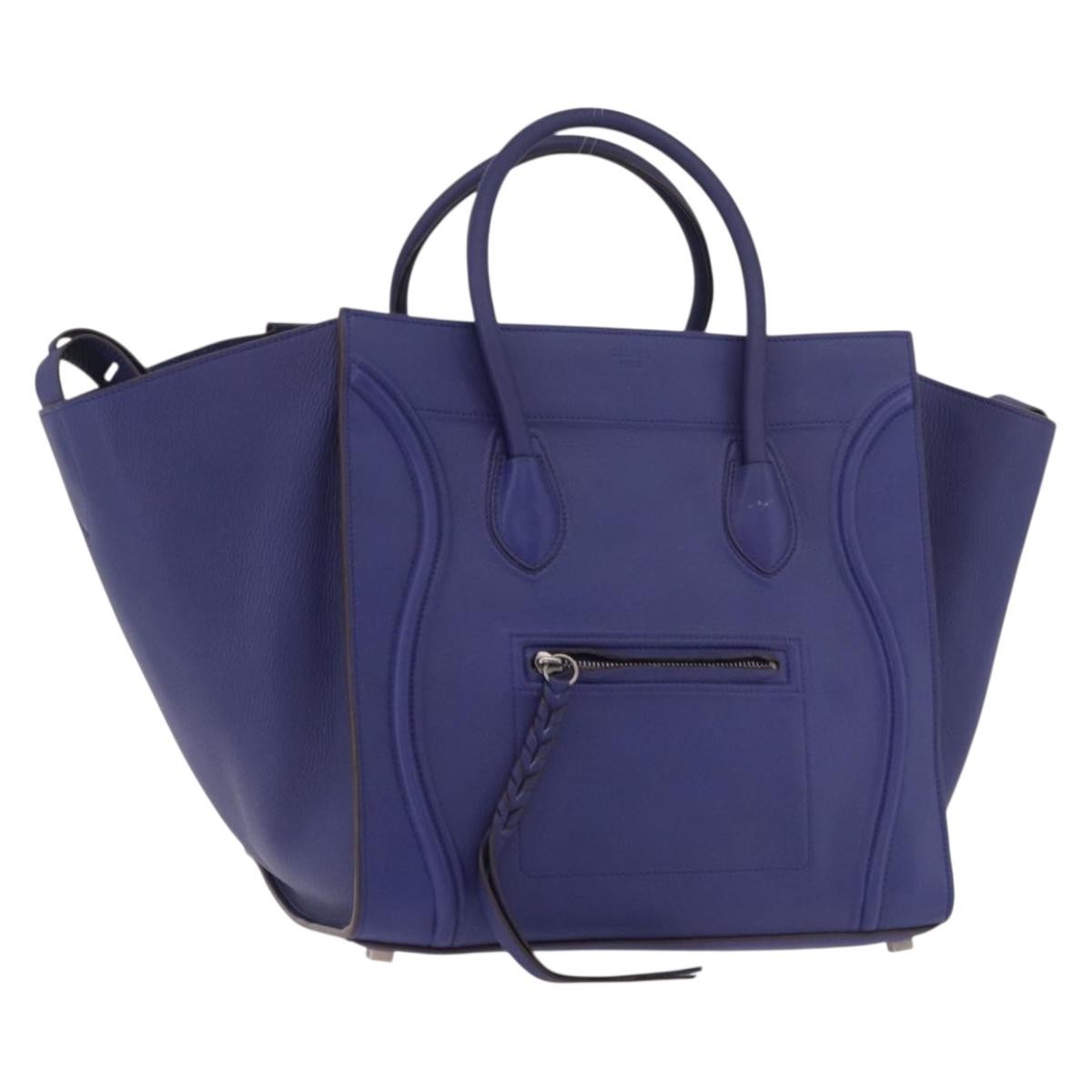 CELINE Luggage Phantom Hand Bag Leather Blue Silver Auth ep14638A