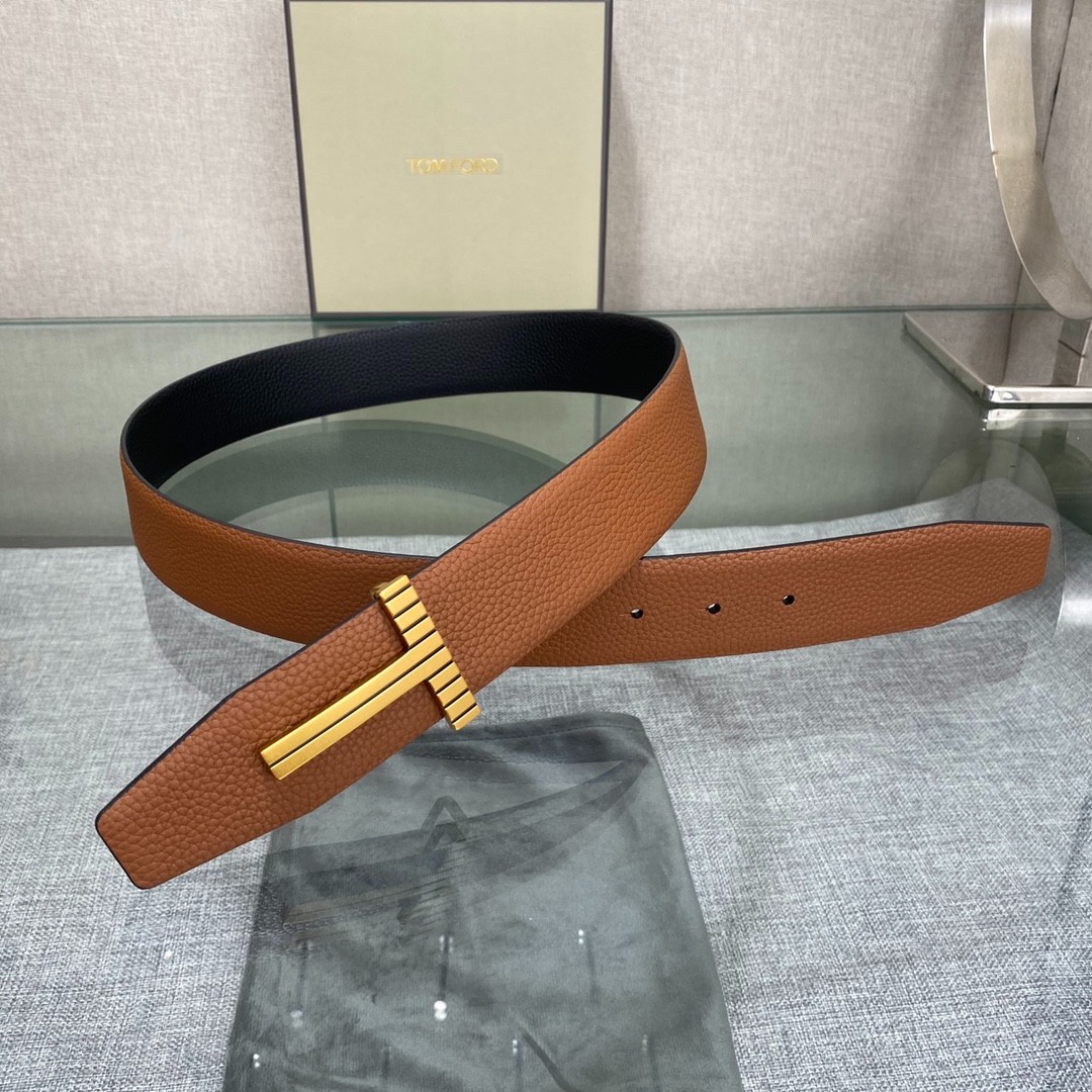 Authentic Tom Ford Reversible Leather T-Buckle Belt Luxury Designer Fashion