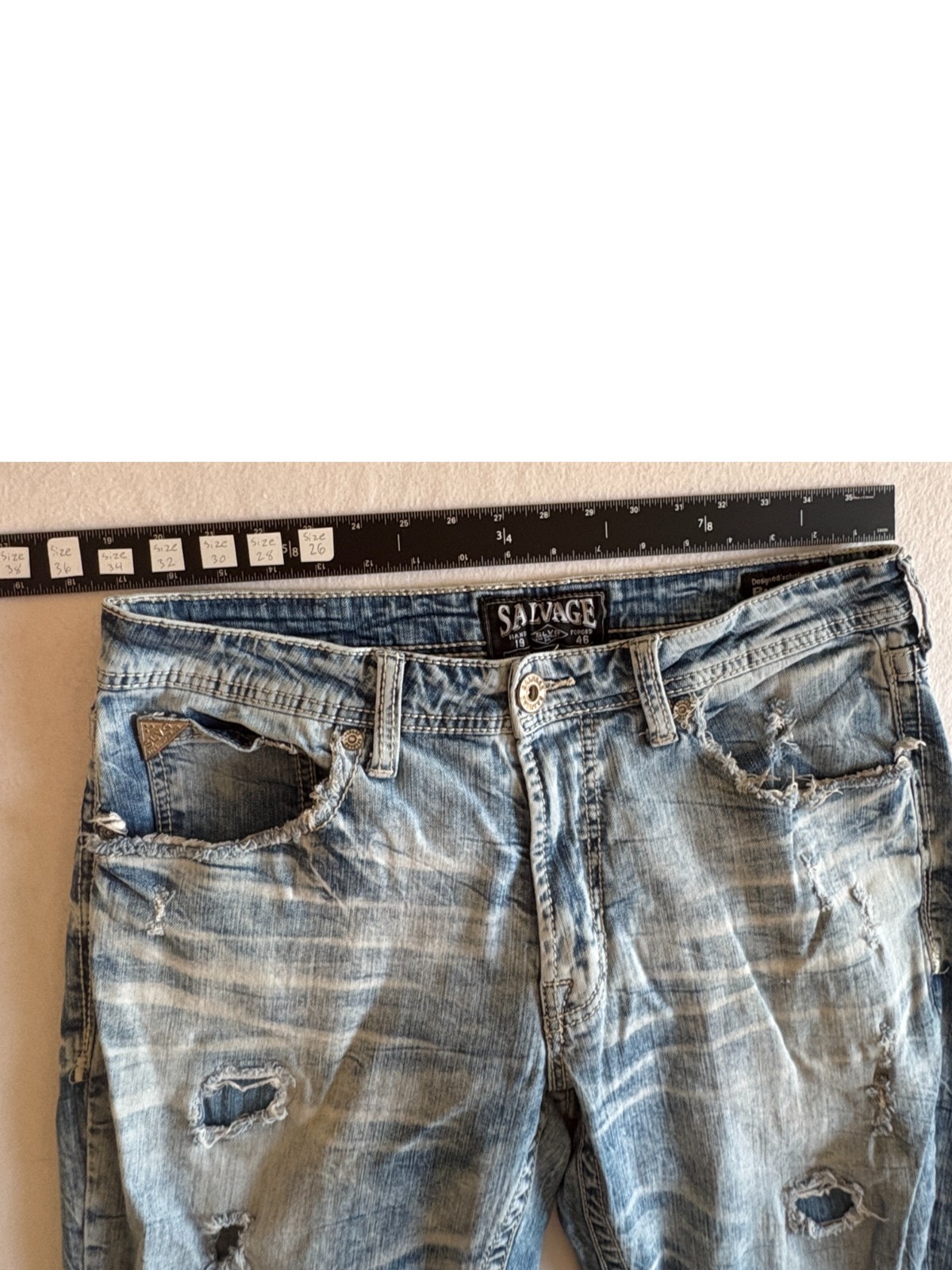 Buckle Salvage Mayhem Straight Jeans Mens 34 Blue Denim Destroyed Distressed